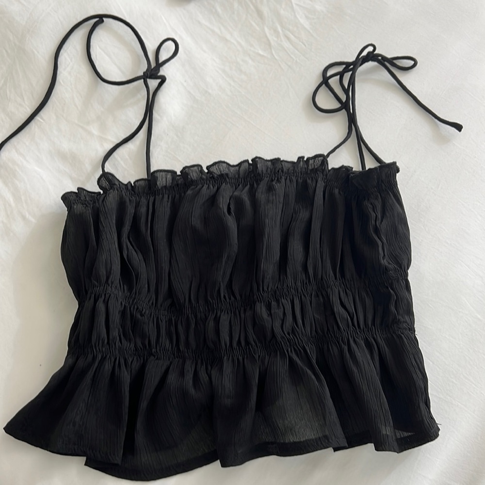 Princess Polly Black Sheer Spaghetti Strap Tank Top